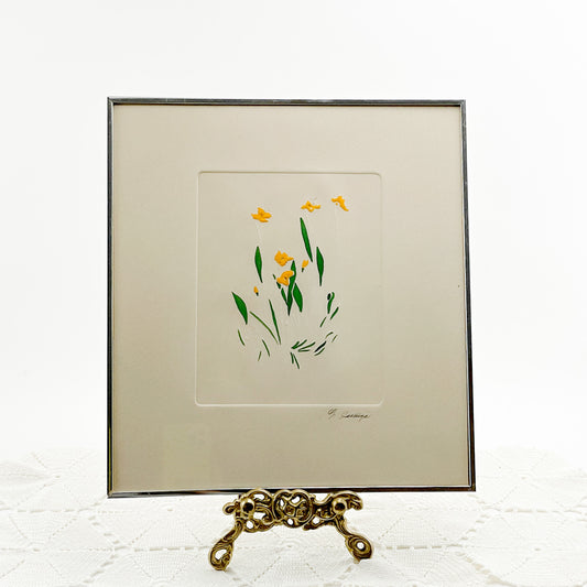 Vintage Original Signed Yellow Flower Framed Artwork