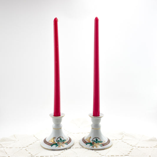 Vintage White Ceramic Holiday Candle Holders Set of 2