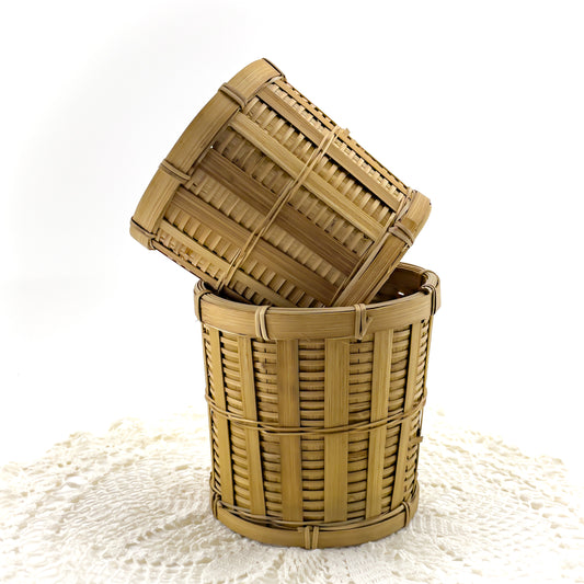 Vintage Round Woven Wicker Planters - Set of 2