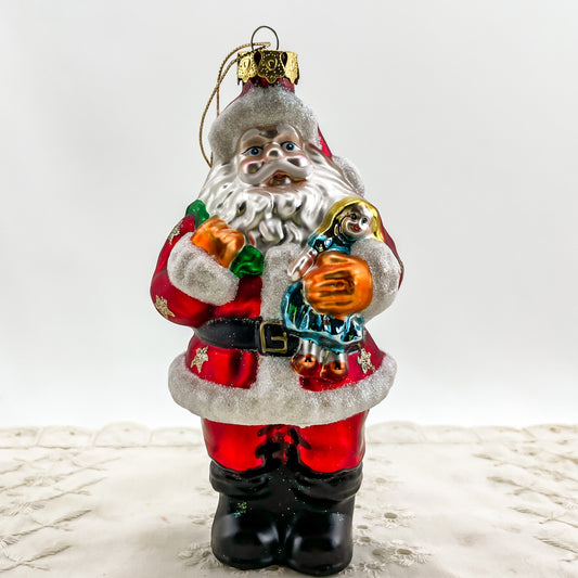 Vintage Large Glass Santa Clause Christmas Tree Ornament 6" | Collectible