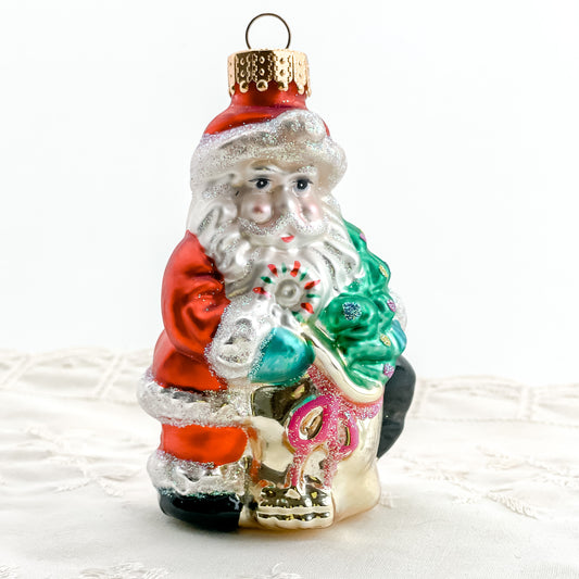 Vintage Glass Santa Clause Holiday Ornament - 3.5" | Collectible