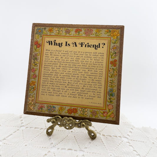 Vintage 1976 What is a Friend? Poem By C. Raymond Beran - Wall Plaque