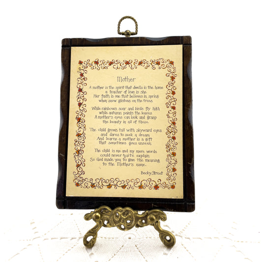 Vintage Mother Poem By Becky Street - Wood Plaque