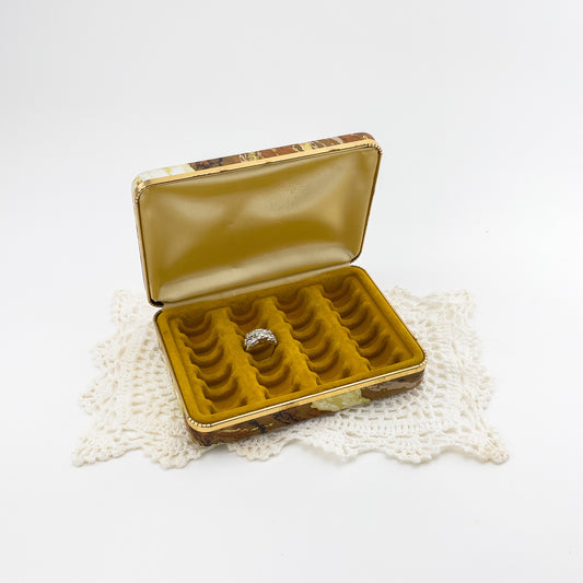 Vintage Jewelry Box | Ring Travel Hard Case | Bronze & Cream