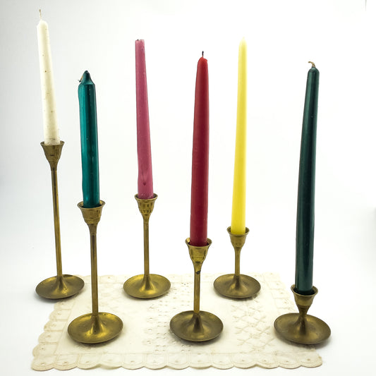 Vintage Brass Candle Holders | Staggered Heights | Set of 6 | Made in India