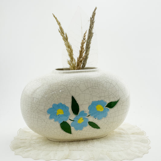 Vintage Flower Vase | Ceramic | White | Hand Painted | 12" | 1953