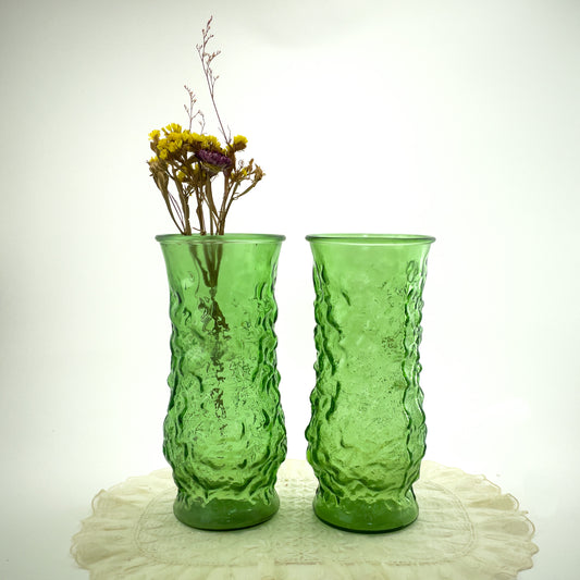 Vintage Vase | Glass | Emerald Green | 8" | Hossier Co. | Set of 2