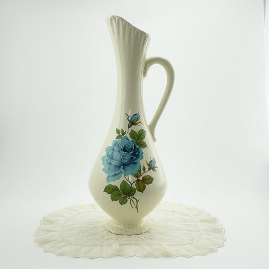 Vintage Flower Pitcher Vase | Ceramic | Hand Painted | 15" | 1978