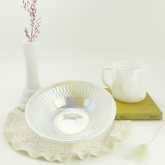 Gift Box #1 - Vintage Federal Glass Moonglow -Iridescent- Mug & Plate + Milkglass Vase in Gift Box